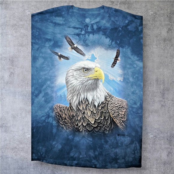 The Mountain Bald Eagle Nature Graphic Tee Shirt Blue Tie Dye USA – Size L - Picture 4 of 6